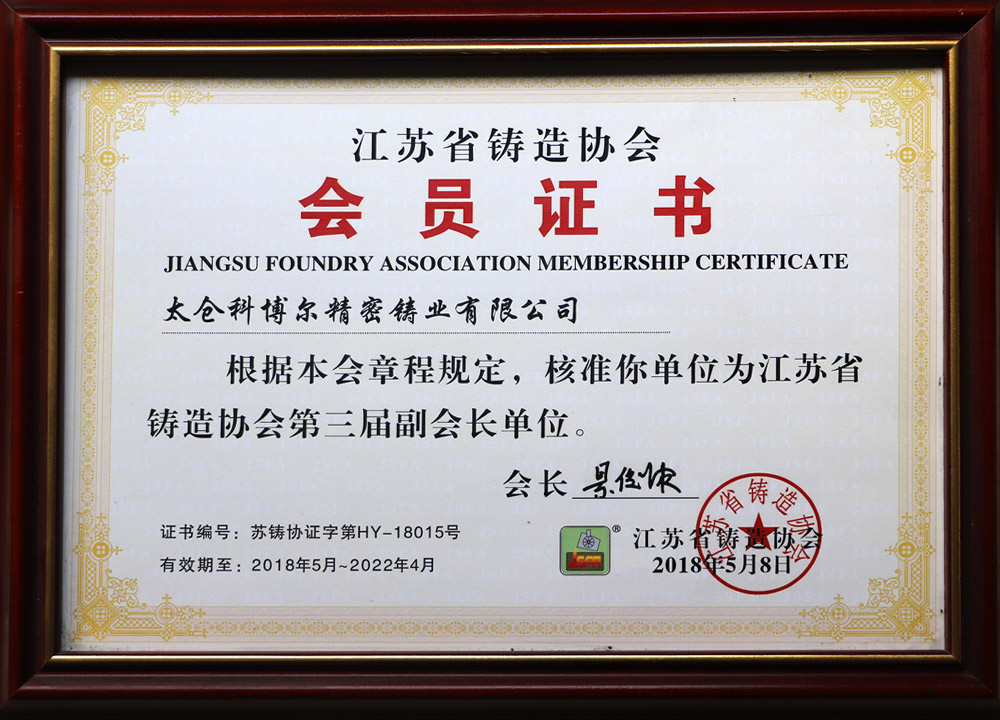 Jiangsu Foundry Association_Mitgliedszertifikat